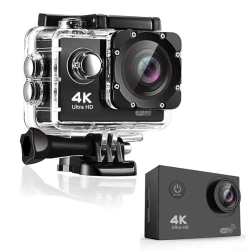 Startbuymore Cámara de acción 4K Ultra HD con carcasa impermeable, conectividad WiFi y estabilización de imagen avanzada para una grabación de video fiable al aire libre (negro + control remoto)