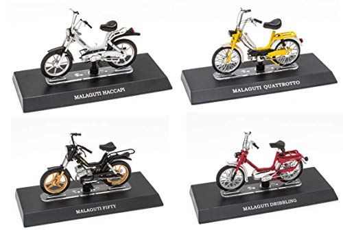 OPO 10 - Set of 4 mythical 1/18 mopeds compatible with Malaguti: Fifty + Dribbling + Quattrotto + Haccapi (M02 + M06 + M16 + M24)