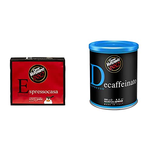 Caffe' Vergnano 1882 Lata Café 100% Arábica Molido Descafeinado - 250 g & Café Molido Espressocasa - 2 pack x 250g