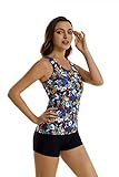 2-teilige Tankini-Badeanzüge für Damen, Tanktop, Badeanzüge mit Jungen-Shorts und BH, sportliche Badebekleidung (XL, J5)