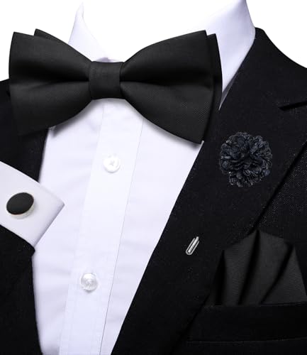 Image of Hi-Tie Bow Ties for Men Pre-Tied Pocket Square with Cufflinks Mens Bowtie Sets for Wedding Formal Party