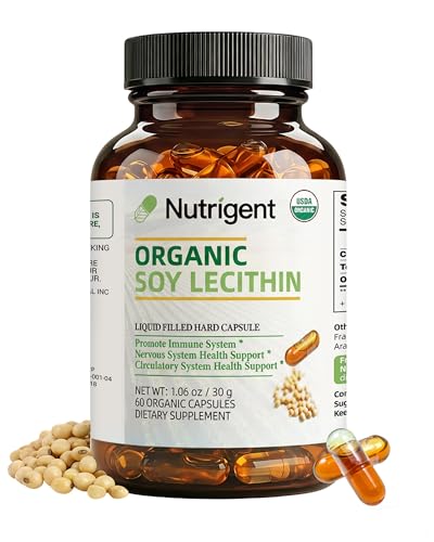 Nutrigent USDA Organic Soy Lecithin Supplement 800 mg High Absorption Liquid Organic Capsules Choline Lecithin Supplement for Brain & Liver Health Support Non-GMO Gluten Free 60 Count
