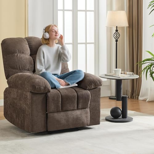 Image of Oversized Massage Recliner Chair for Adults, Extra Wide Manual Recliner with Massage & Heating, Overstuffed Upholstered Sofa Chair for Living Room & Bedroom (Dark Brown)