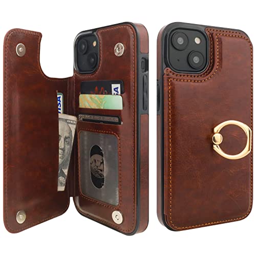 Étui portefeuille pour iPhone 14 Plus marron pour ne plus perdre vos cartes