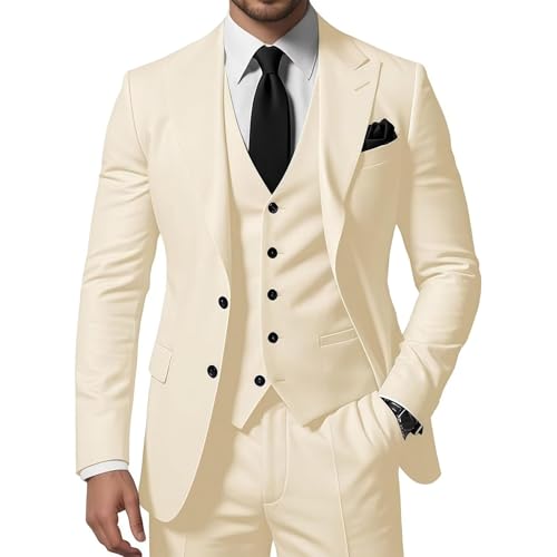 Mens Suit Slim Fit 3 Piece Peak Lapel Two Button Blazer Vest Pants Set Wedding Formal Business Prom Party Suit