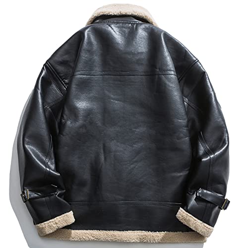 Aelfric Eden Men’s PU Jacket Oversized Varsity Jacket Zipper Closure Casual Patchwork Lamb Collar Winter Coats3