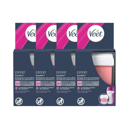 Veet - EasyWax - 4 Recharges de Cire Chaude Epilation 50ml - Bras & Jambes - Beurre de Karité