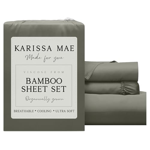 Image of KARISSA MAE Luxury Bamboo Viscose Twin Size Sheet Set | FSC Certified | Cooling | Ultra Soft | 18 inch Deep Pockets | Elastic Corner Straps | Includes Organizer Band [Cypress Green]