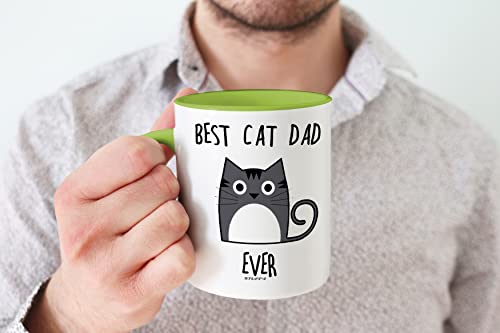 Stuff4 Best Cat Dad Ever Mug - Funny Gift for Men 11oz Ceramic Dishwasher Safe Premium Green Handle, Green - Dad - Image 4