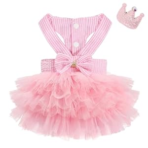 XXS Dog Clothes Girl, Female Dog Dresses for Small Dogs Girl, Pink Dog Tutu Dress, Sweet Puppy Princes Skirt with Dog Bowknot Clips, Spring Summer Pet Apparel for Toy Poodle Chihuahua Yorkie