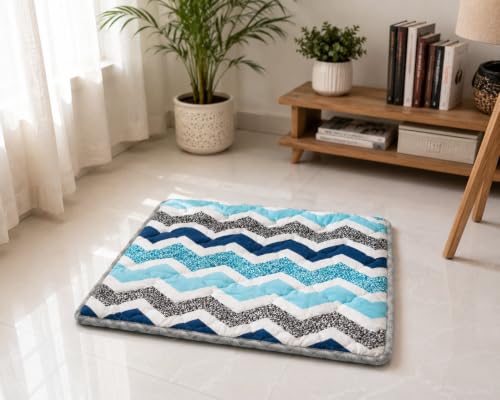 Image of K25 Cotton Praying Sitting Mat with High-Density Foam & Fiber for Extra Bedding | Lightweight Reversible Portable Meditation Mat (Size: 22x18x0.8 Inch, Blue)