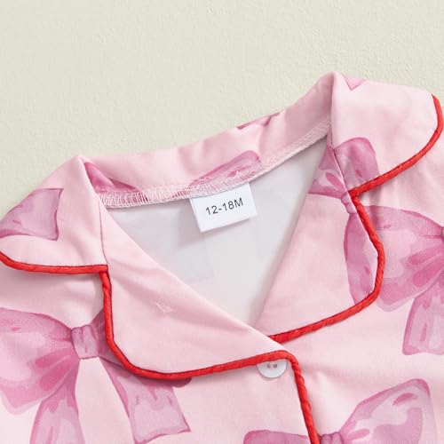 Qiylii Kids Baby Girl Bowknot Button-Down Pajamas Feather Trims Shirt and Pants 2PC Long Pajama Set Holiday Sleepwear3