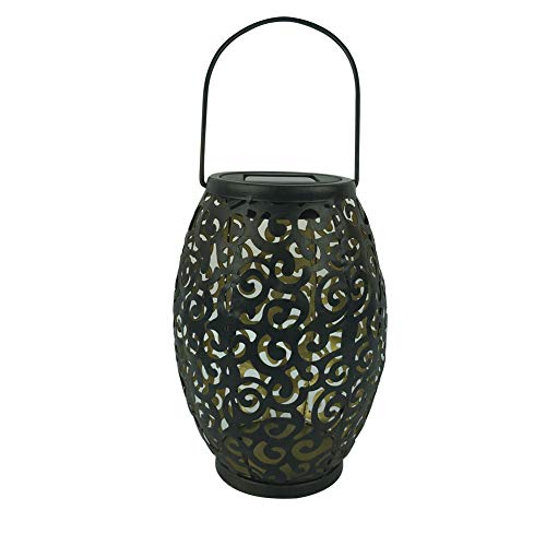 Solar-Laternenlicht, Solar-LED-Laterne, Outdoor-Gartenlaterne, LED-Hängelampe, geschnitzte Laterne, warmweißes Nachtlicht für Garten/Wege, Ornamente (schwarz) Cover
