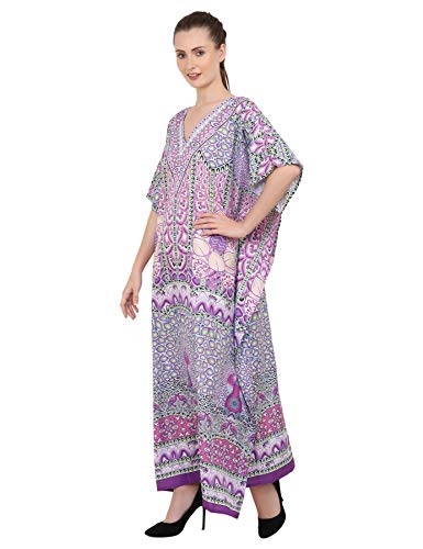 Image of Miss Lavish London Purple Ethnic Print Kaftan Dresses for Women V Neck Batwing Sleeve Beach Vacation Bikini Swimsuit Cover,Plus Size African&Dubai Caftan Maxi Beach Dress with Side Slits-Purple-3XL