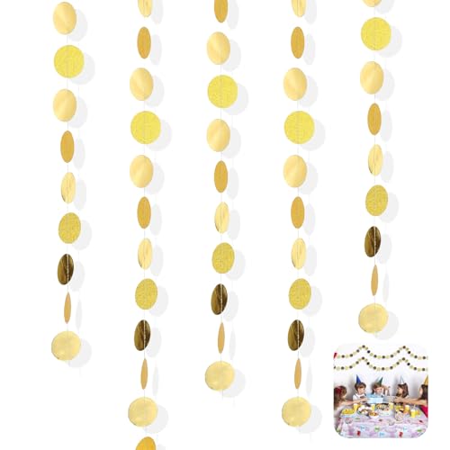 Guirnalda de Papel Purpurina Dorada, 5 Banderola Circular Redonda de 4 m, Decoraciones Colgantes para Fiestas de Cumpleaños, Bodas, Suministros de Decoración para Fiestas de Navidad