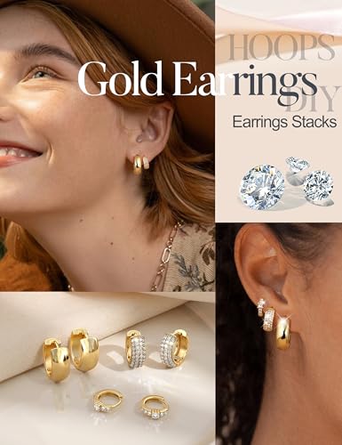 Image of LOLIAS Small 14K Gold Plated Chunky Hoop Earrings for Women Hypoallergenic Silver Earrings Set for Sensitive Ears Non Tarnish Huggie Hoops Earring Stacks for Multiple Piercing Jewelry Lightweight 3Pairs