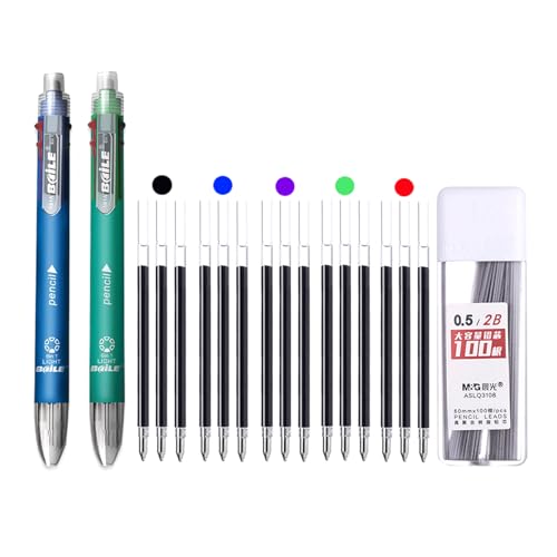 JOMPENS Juego de 18 bolígrafos multicolor 6 en 1, retráctil, 5 colores y portaminas en un bolígrafo, bolígrafo multifunción (azul y verde), BL-191F