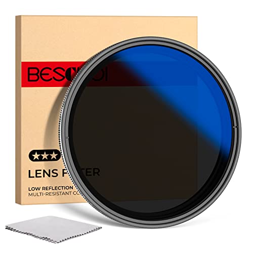 Beschoi Filtre ND2-ND400 Variable 46mm et Chiffon de Nettoyage ND Réglable à Densité Neutre (0,3-2,7, 1-9 f-Stop) Verre Optique à Revêtement Multicouche Ultra Fin Hydrofuge et Résistant aux Rayures