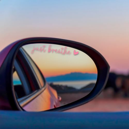 Image of 6pcs Just Breathe Rearview Mirror Decal, Just Breathe Stickers Rear View Mirror Stickers Vinyl Car Vanity Decoration (Black, White, Pink)