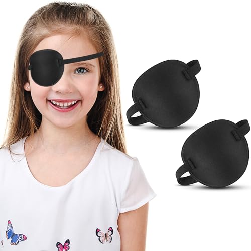 AMZVIO 2PCS Eye Patches for Adults and Kids,Adjustable 3D Eye Patch for Medical Left and Right Eye,Black Adjustable Eyepatch for Lazy Eye Amblyopia Cataract Surgery Pirate Eye Patch,Black