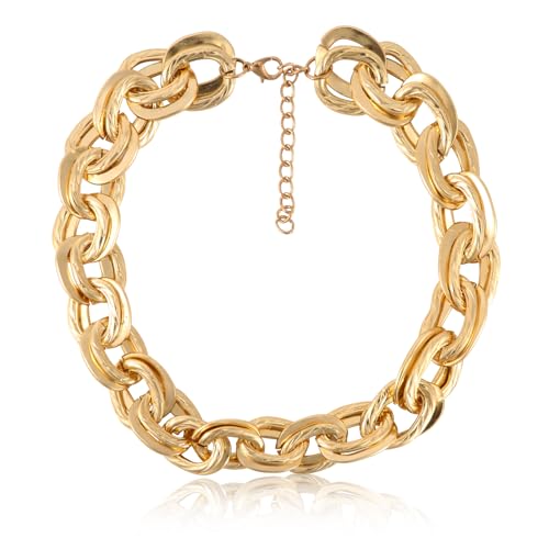 XIHIRCD Collier Épais en Or, Colliers Chaîne Épaisse Colliers à Chaîne à Double Maillon O Collier de Mode Punk Hip Hop Collier de Bijoux Épais pour...