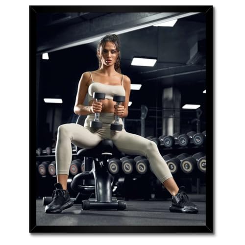 Poster fille au gymnase avec cadre blanc 40x50 cm décoration murale h10122z