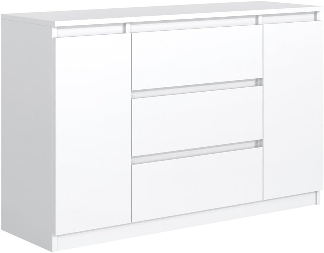 Commode à 3 tiroirs, 2 Portes, 140 cm, idéale pour Le Salon, la Chambre à Coucher, la Chambre d'enfant et Le Bureau, Solution Moderne et élégante pour Un Rangement et Une Organisation