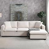 Tmsan 100.4' Beige Cloud Couches for Home Living Room Sofa Set, Modern L Shaped Sectional Couch with Convertible Ottoman, 4 Seater Comfy Polyester Fabric Modular Sofa for Apartment Bedroom Office