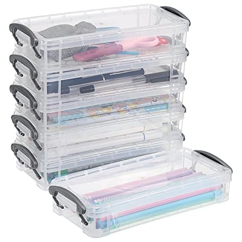 BTSKY 6 Pack Stackable Translucent Pencil Box - Office Supplies Storage Organizer Box, Brush Painting Pencils Storage Box Watercolor Pen Container Drawing Tools Cover