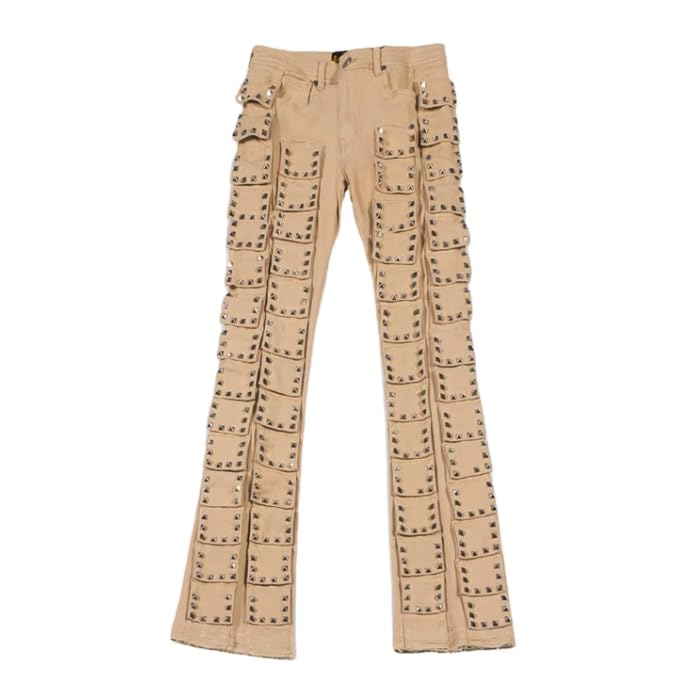 Men's Loose Waist Jeans with Multiple Rivet Designs - Hip-hop Streetwear Men's Jeans