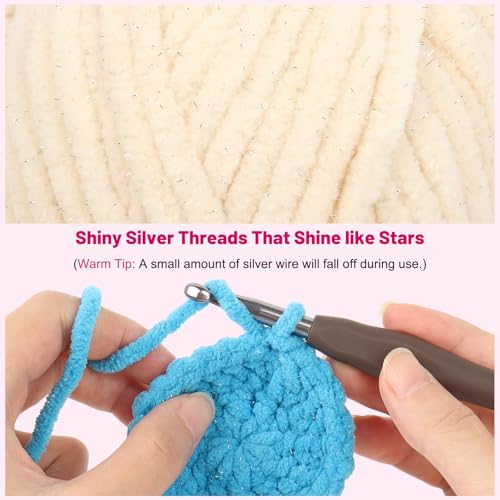 Image of Katech Sparkle Chenille Yarn for Crocheting-6 * 50g /1.76oz-4 Worsted Medium