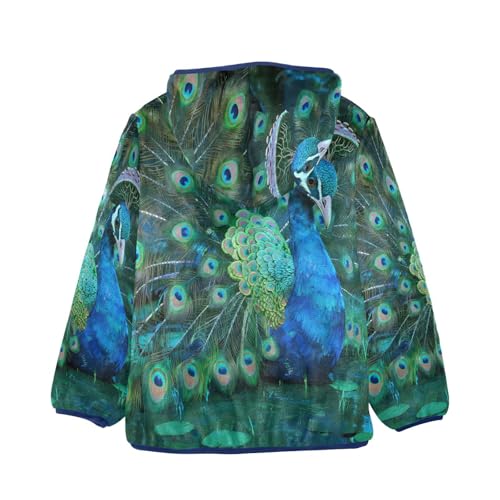 Vivid Peacock Feathers Toddler Fleece Jacket Girl Boys Hooded Fleece Jacket Coat Warm Outwear Zip-up 3-10T2