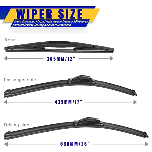 3 Wipers Replacement For 2017-2021 Honda Crv Cr-V, Windshield Wiper Blades Original Equipment Replacement - 26"/17"/12" (Set Of 3) U/J Hook #TOP1