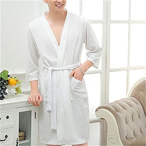 CUJUX Men’s Bathrobe Absorbent Men’s Sexy Waffle Bathrobes Men’s Plus Size Pajamas Men’s Home Wear (Color : B, Size : M code)