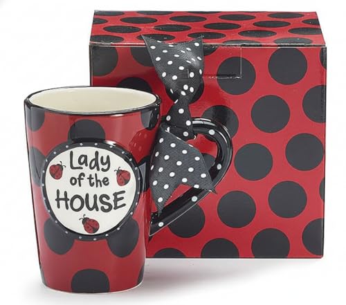 burton + Burton "Lady of the House" Ceramic Coffee Mug, 13 oz Elegant Floral Tea Cup with Decorative Gift Box, Mother's Day & Housewarming Gift, Pink Interior
