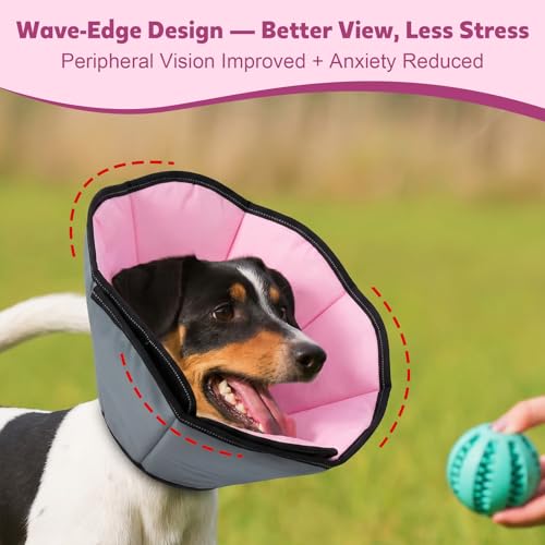 Image of Soft Dog Cone Collar After Surgery: Long Alternative Comfortable Comfy Fabric Recovery Shame Elizabethan Stop Licking Small Medium Large Dogs (Pink, S)