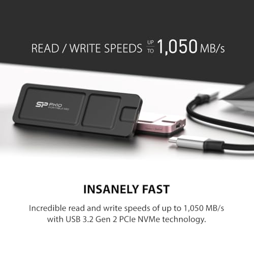 Image of SP Silicon Power PX10 1TB Portable SSD, Up to 1050MB /s, USB 3.2 Gen 2, Type-C Cable, Ultra-Slim 10.3mm & 33g, Pocket-Size External Solid State Drive, Black (SU010TBPSDPX10CKIN)