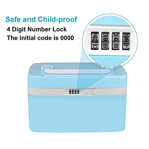 41l0c9ajNMS TSSS 8 Liter Number Lock Child-Proof Medicine Chest 4 Compartments Portable Pill Drug Storage Box Blue Plastic - Image 4