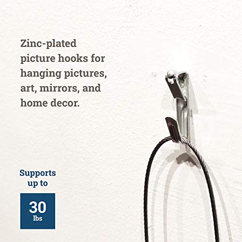 Image of PHS Heavy Duty Picture Hangers with Nails - Supports up to 30 lbs - 100 Pack Professional Picture Frame Hooks for Hanging - Easy to Install Mirror Hooks for Wall Mounting