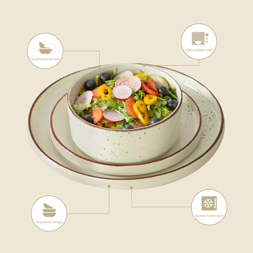 vancasso NAVIA Servizio Piatti 18 Pezzi per 6 Persone, Set Piatti Moderni in Gres - 6 Piatti Piani, 6 Piatti Dessert e 6 Ciotole Cereali - Adatto per Lavastoviglie, Beige - immagine 5