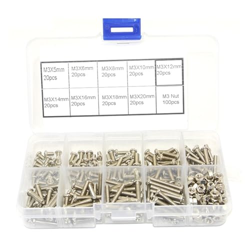 280pcs/set M3 Button Head Hex Socket Screw Bolt Nut Stainless Steel M3 Screws Nuts Assortment Kit Fastener Hardware