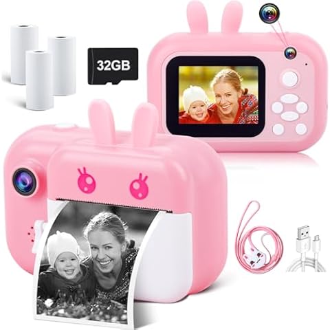 MINIBEAR Instant Camera for Kids Digital Camera for Girls Toddler Camera with Print Paper, 40MP Kids Video Camera Child Selfie Camera Toy Camera Kids Camcorder 2.4 Inch Screen and 32GB TF Card Cover