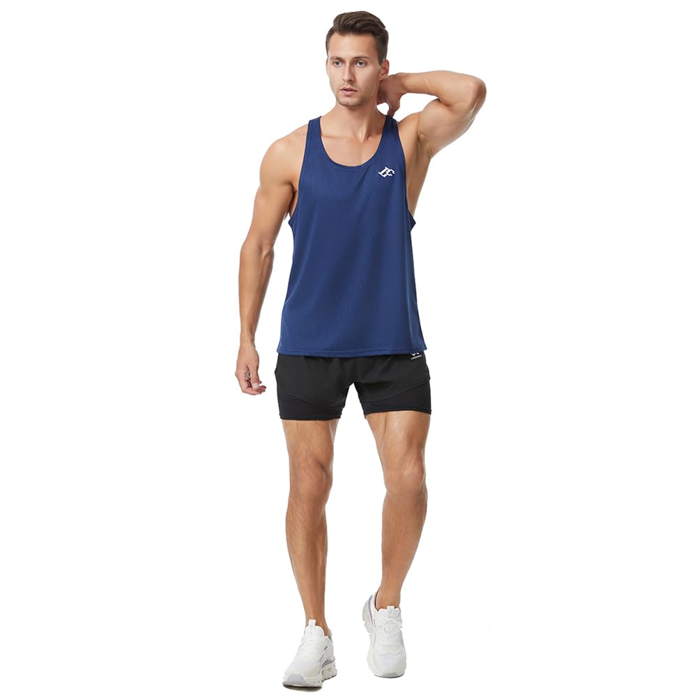 Camiseta sin Mangas para Hombre, para Entrenamiento atlético, de Secado rápido, con Espalda en Y, para Culturismo, Gimnasio, Chaleco Muscular Azul Marino L