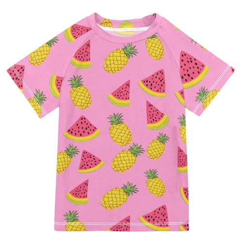 ALAZA Kids Rash Guard Boys Toddler Swim Shirts Short Sleeve Pineapple Watermelon UPF 50+ 3T