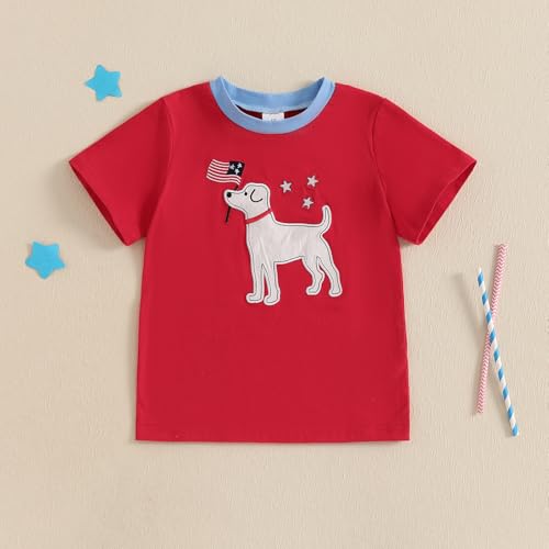 Kids 4th of July Shirt Toddler Little Boys Girls Dog Crab Embroidery Flags Funny Fourth of July Shirts2