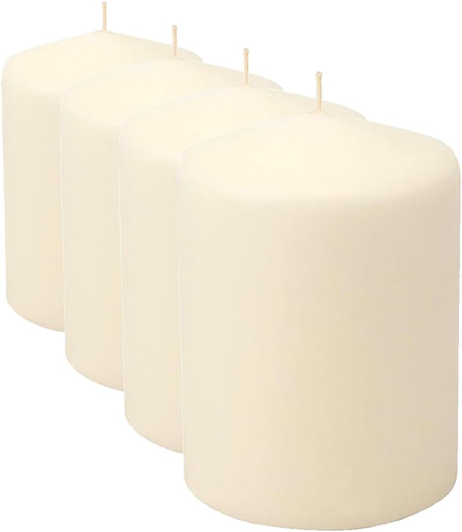 Stonebriar 35 Hour Long Burning Unscented Pillar Candles,3x4,Ivory,(Pack of 4)