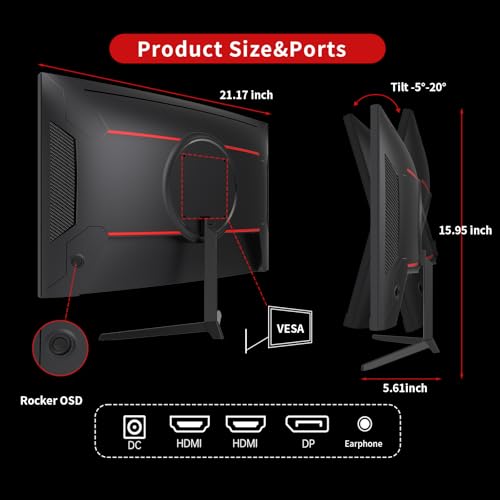 KTC 24 Inch Curved Monitor, FHD 1080P@180Hz Gaming Monior with 1500R VA Panel, 1ms MPRT, Adaptive Sync, HDR10, 110% sRGB, VESA, HDMI 2.0 / DP 1.4 Compatible with Desktop, Laptop, PS5, Xbox and More - Image 6
