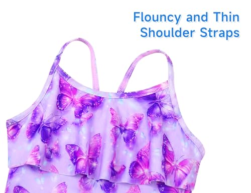 Image of Girls Tankini Swimsuit UPF50+ Ruffle 2 Piece Bathing Suit Full Coverage Kids Swimwear Ages 2-14 Years