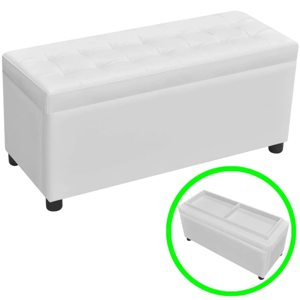Pouf de rangement en cuir synthétique blanc - Coffre de rangement et siège de salon