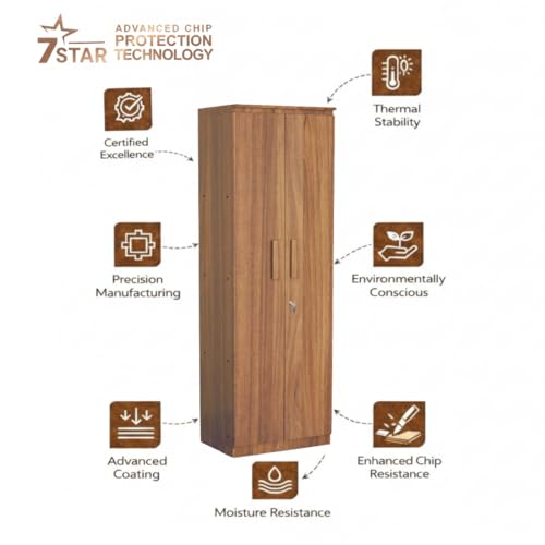 Image of Amazon Brand - Solimo Duo XS Engineered Wood 2 Door Wardrobe for Bedroom | Compact Clothes Storage Cabinet with Multiple Shelves | Space Saving Cupboard | 1 Year Warranty - Leon Teak